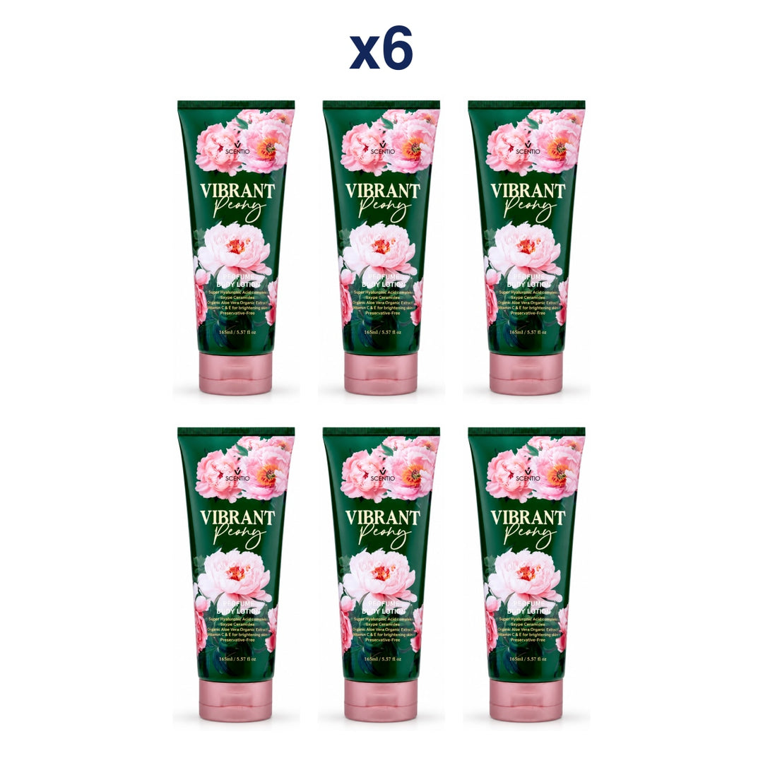 Scentio Vibrant Peony Perfume Body Lotion 165 ml — Pack of 6 — 6 complete retail units