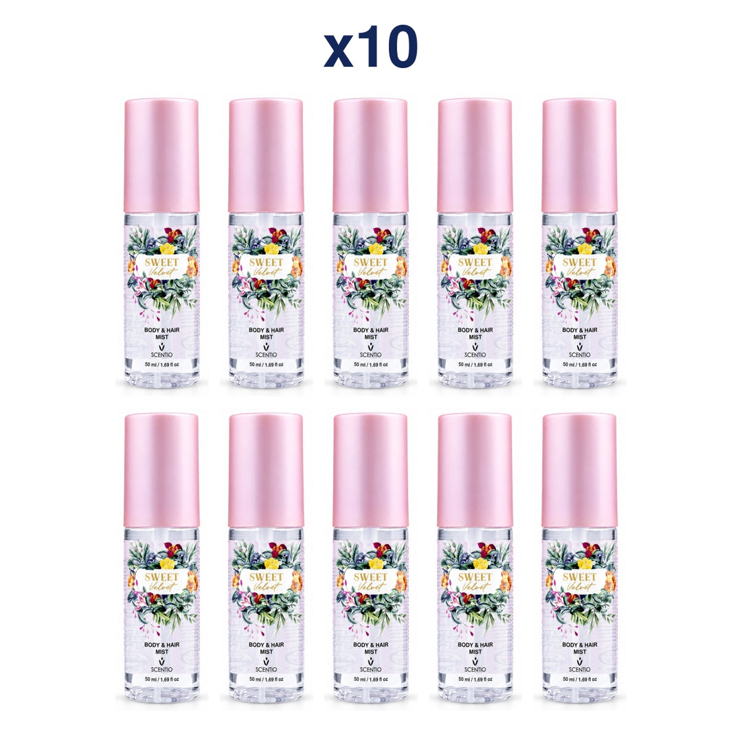 Scentio Sweet Velvet Body & Hair Mist 50 ml — Pack of 10 — 10 complete retail units