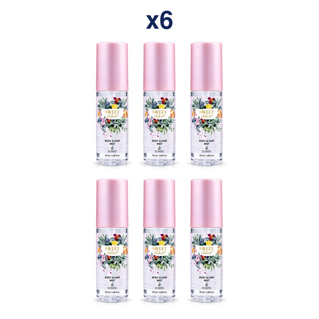 Scentio Sweet Velvet Body & Hair Mist 50 ml — Pack of 6 — 6 complete retail units