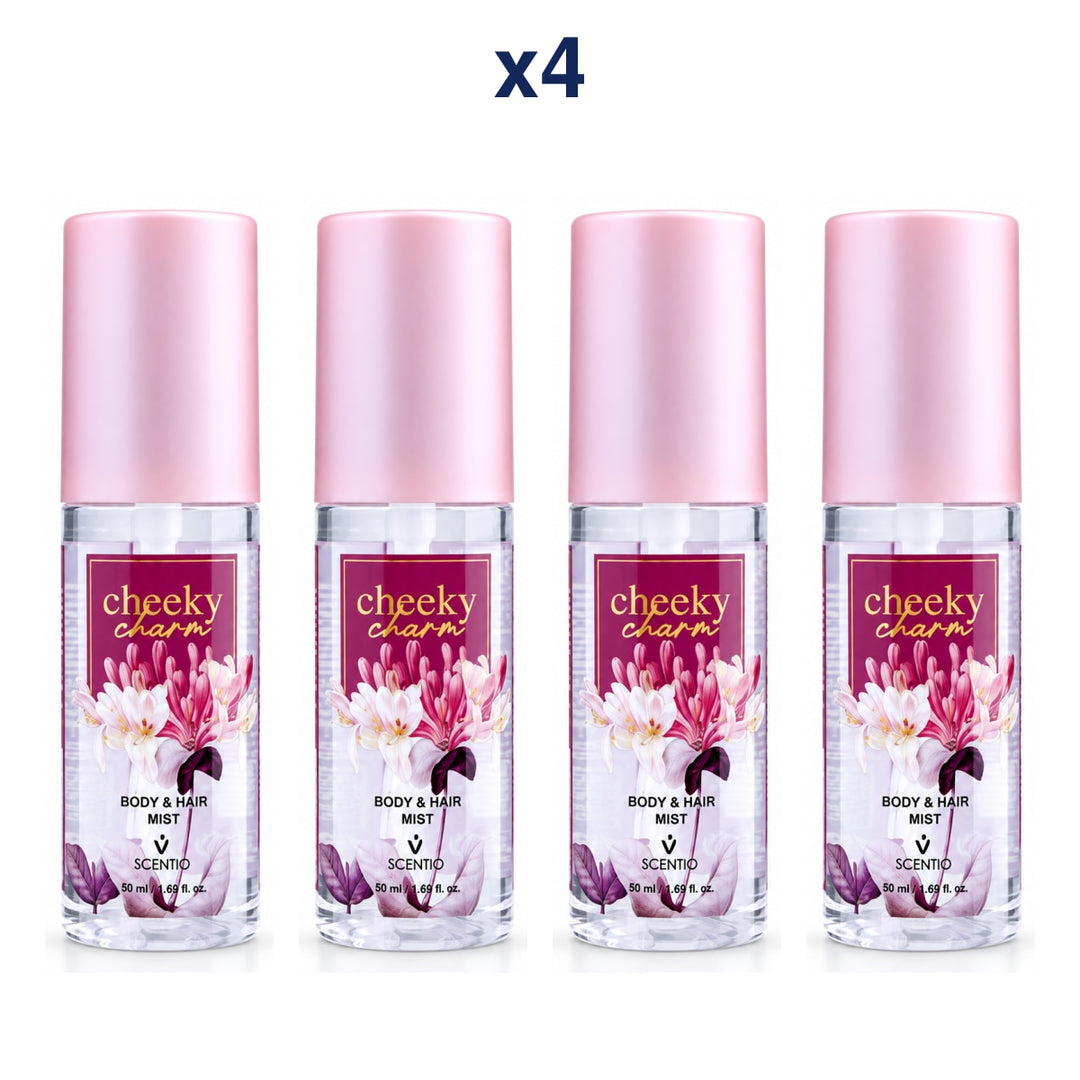 Scentio Cheeky Charm Body & Hair Mist 50 ml — Pack of 4 — 4 complete retail units