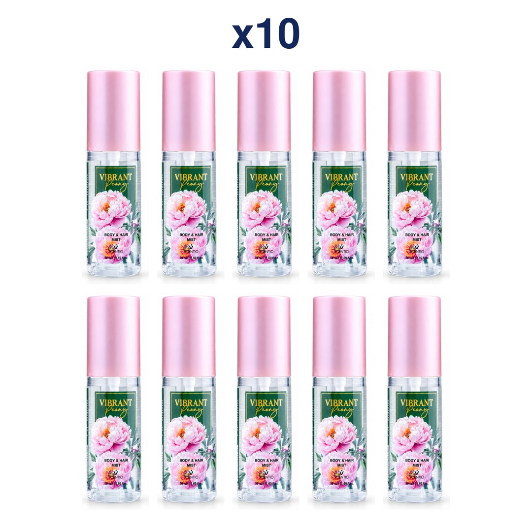 Scentio Vibrant Peony Body & Hair Mist 50 ml — Pack of 10 — 10 complete retail units
