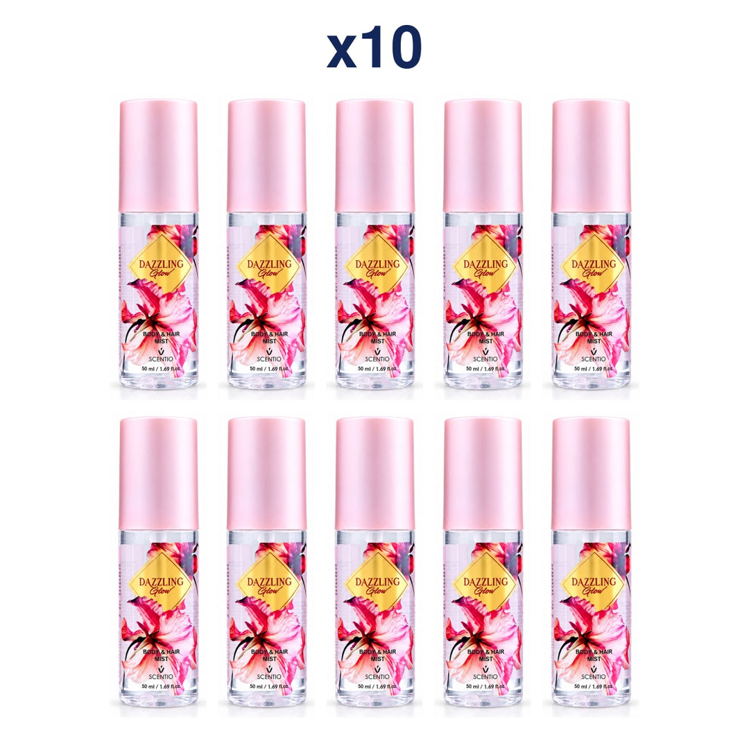 Scentio Dazzling Glow Body & Hair Mist 50 ml — Pack of 10 — 10 complete retail units