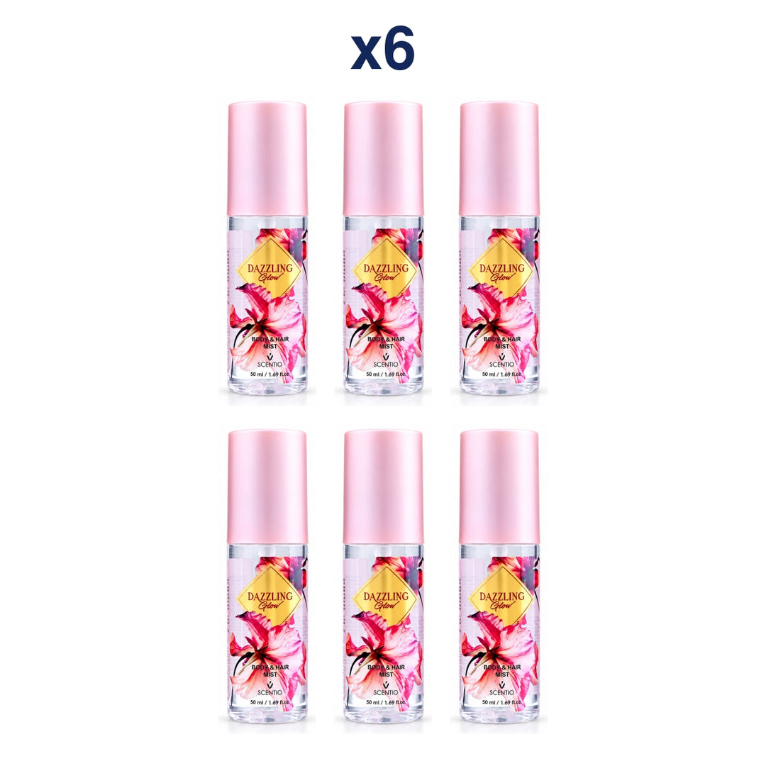 Scentio Dazzling Glow Body & Hair Mist 50 ml — Pack of 6 — 6 complete retail units