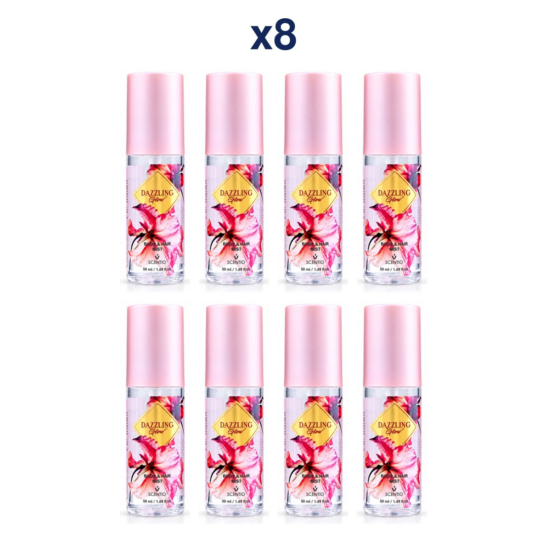 Scentio Dazzling Glow Body & Hair Mist 50 ml — Pack of 8 — 8 complete retail units
