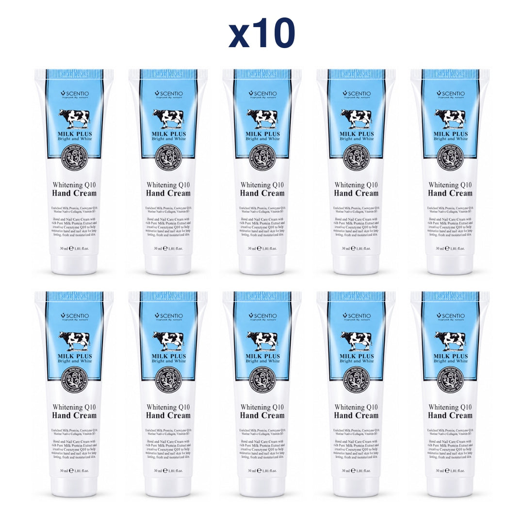 Scentio Milk Plus Whitening Q10 Hand Cream 30 ml — Pack of 10 — 10 complete retail units