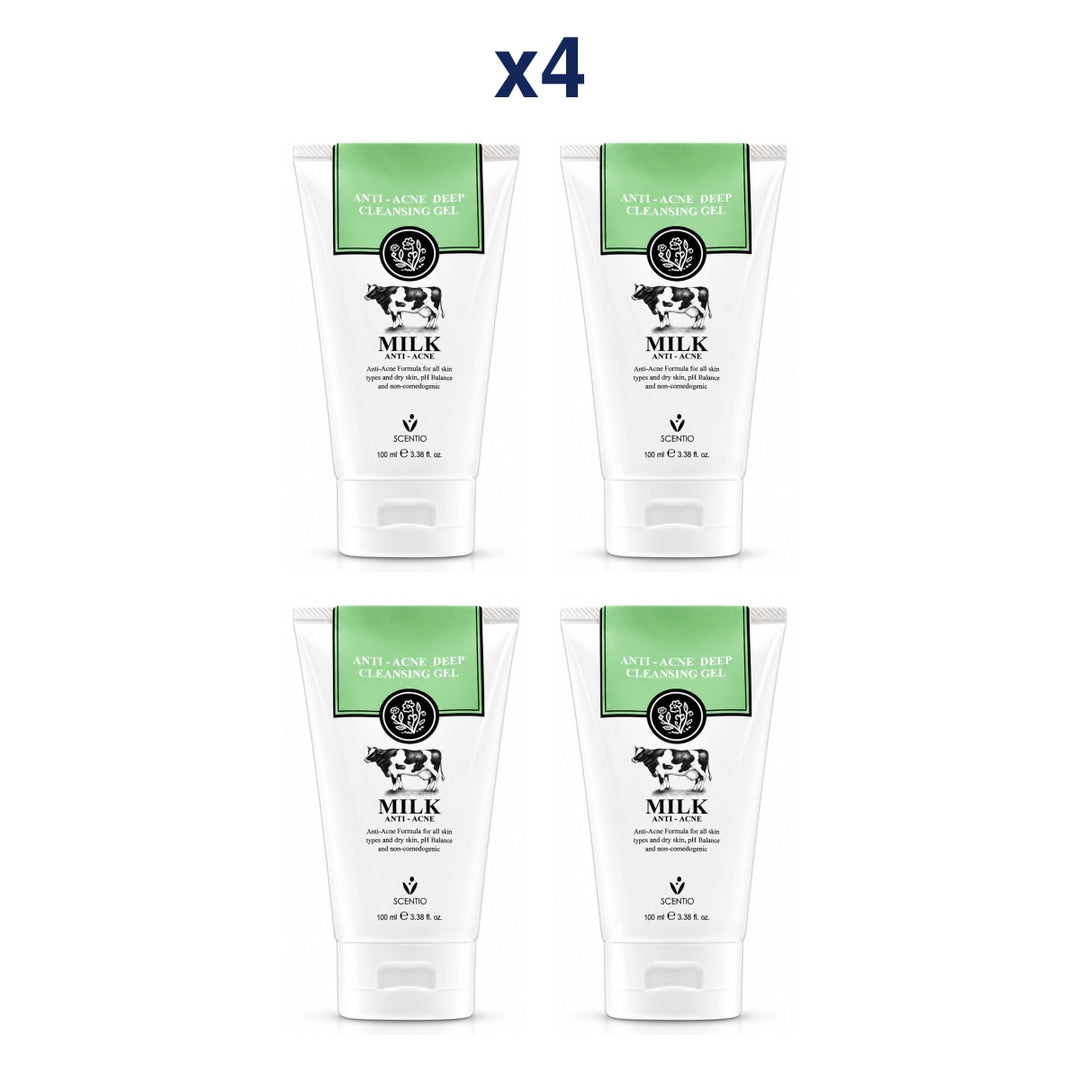 Scentio Milk Anti-Acne Deep Cleansing Gel 100 ml — Pack of 4 — 4 complete retail units