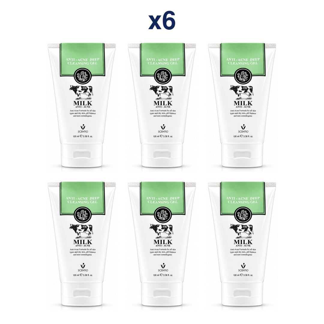 Scentio Milk Anti-Acne Deep Cleansing Gel 100 ml — Pack of 6 — 6 complete retail units