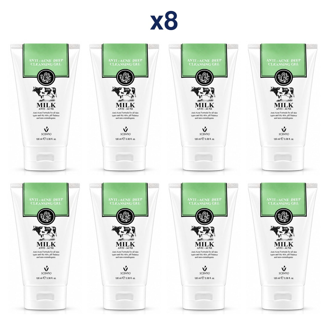 Scentio Milk Anti-Acne Deep Cleansing Gel 100 ml — Pack of 8 — 8 complete retail units