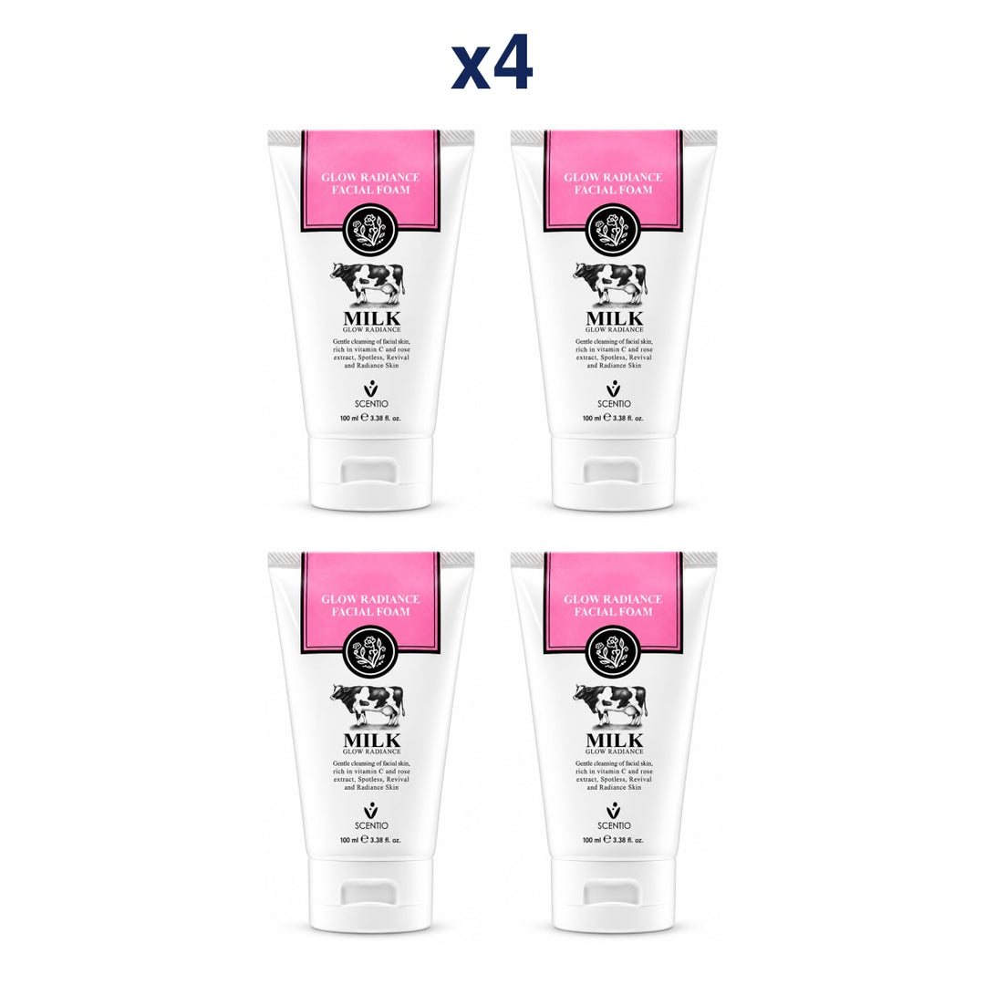 Scentio Milk Glow Radiance Facial Foam 100 ml — Pack of 4 — 4 complete retail units