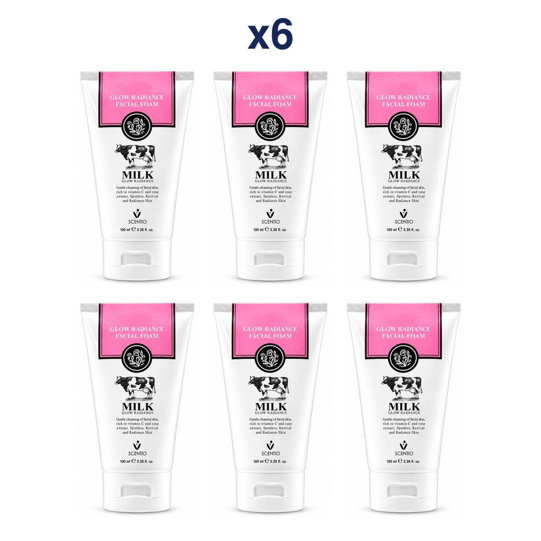 Scentio Milk Glow Radiance Facial Foam 100 ml — Pack of 6 — 6 complete retail units