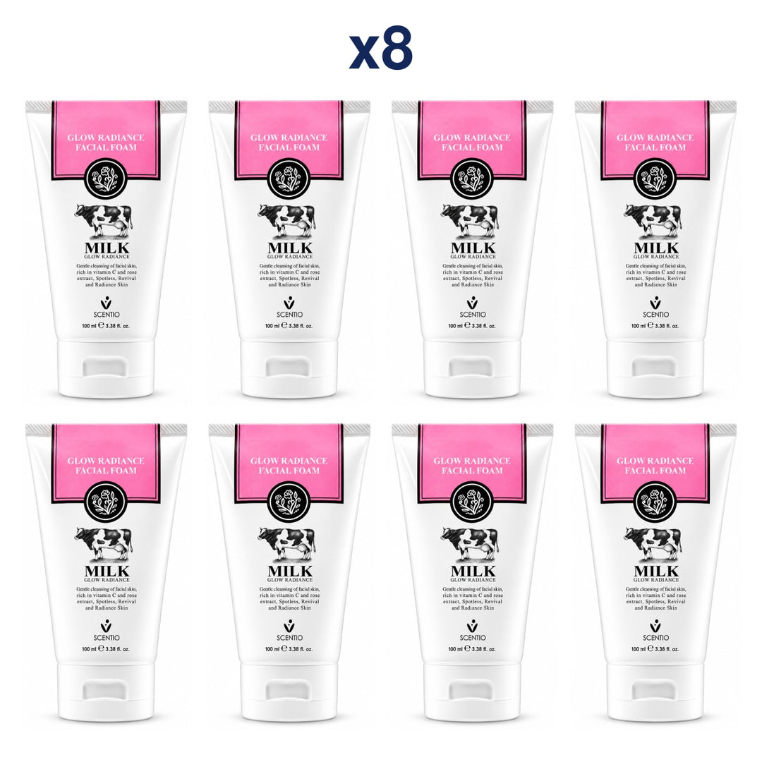 Scentio Milk Glow Radiance Facial Foam 100 ml — Pack of 8 — 8 complete retail units