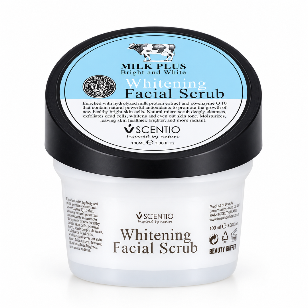 Scentio Milk Plus Whitening Q10 Facial Scrub 100 ml — on white background