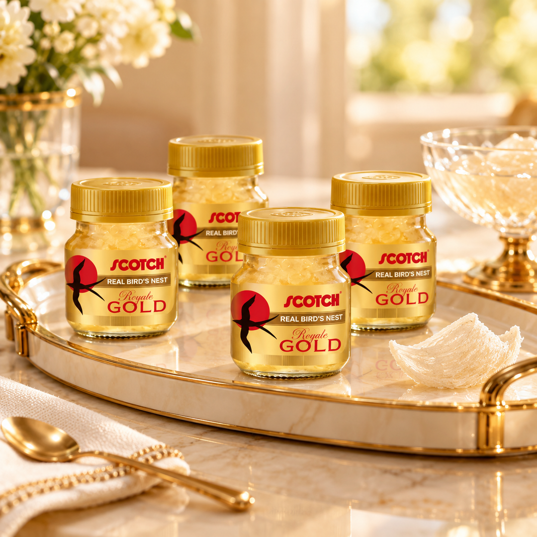 Scotch Royale Gold Sugar Free jars on serving tray