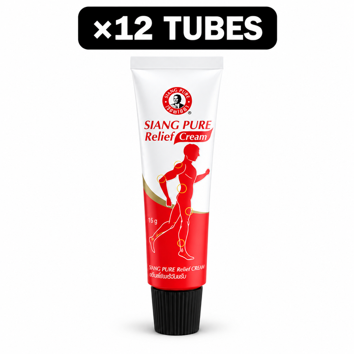 Single Siang Pure Relief Cream 16g with ×12 TUBES quantity badge at top centre