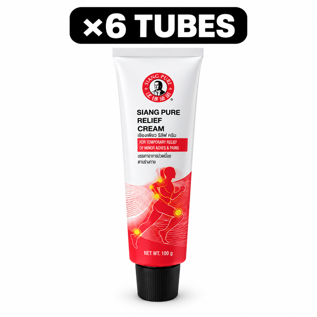 Single Siang Pure Relief Cream 100g with ×6 TUBES quantity badge at top centre