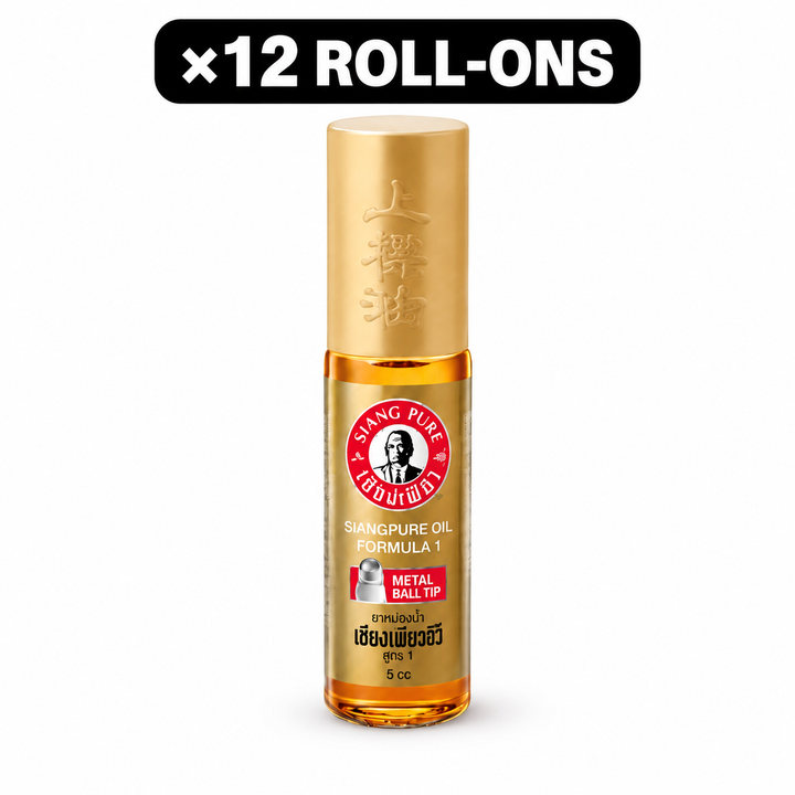 Single Siang Pure Oil Formula I Metal Ball Tip 5cc with ×12 ROLL-ONS quantity badge at top centre