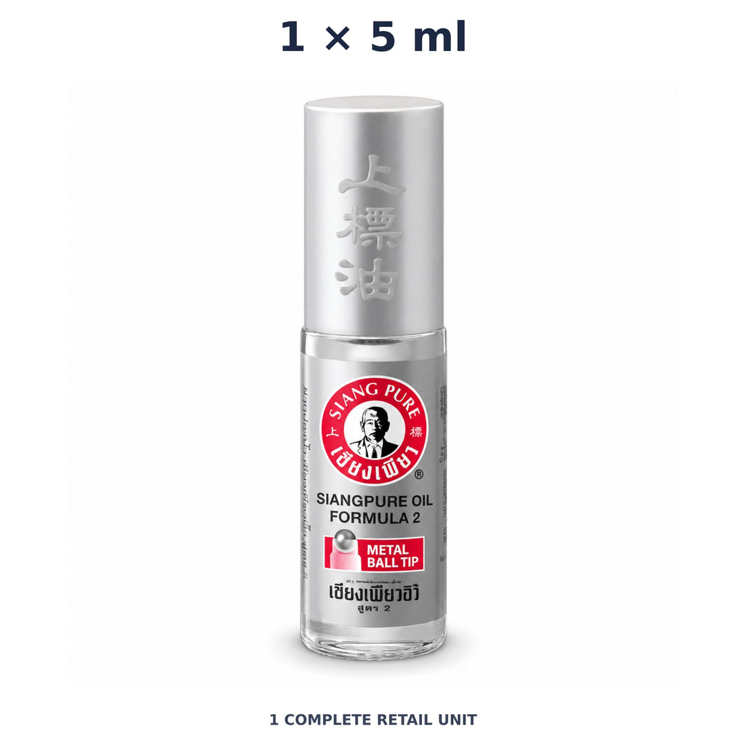 Siang Pure Oil Formula II Metal Ball Tip 5 ml — 1 Roll-On. Exact quantity sold.