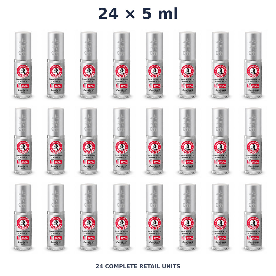 Siang Pure Oil Formula II Metal Ball Tip 5 ml — 24 Roll-Ons. Exact quantity sold.