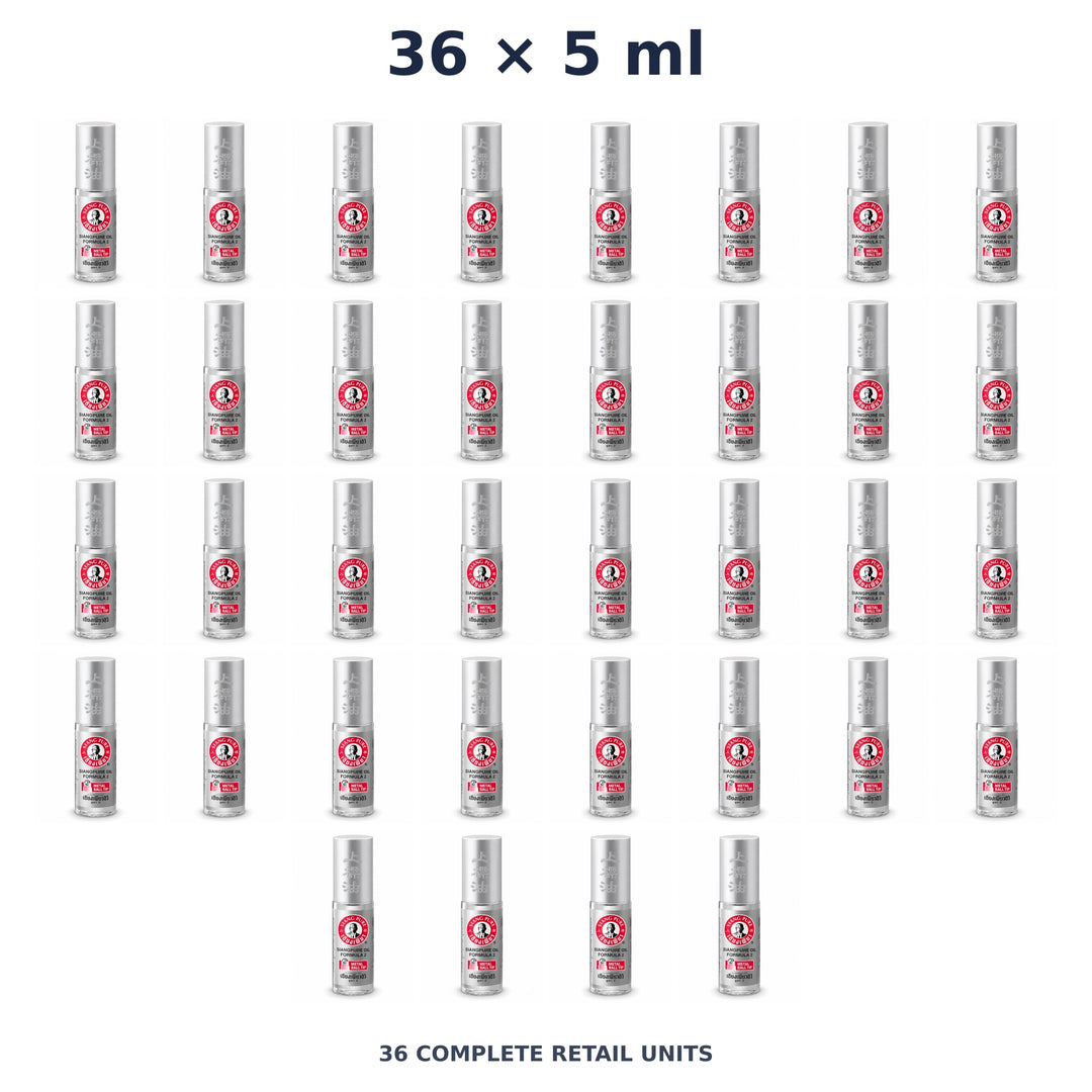 Siang Pure Oil Formula II Metal Ball Tip 5 ml — 36 Roll-Ons. Exact quantity sold.