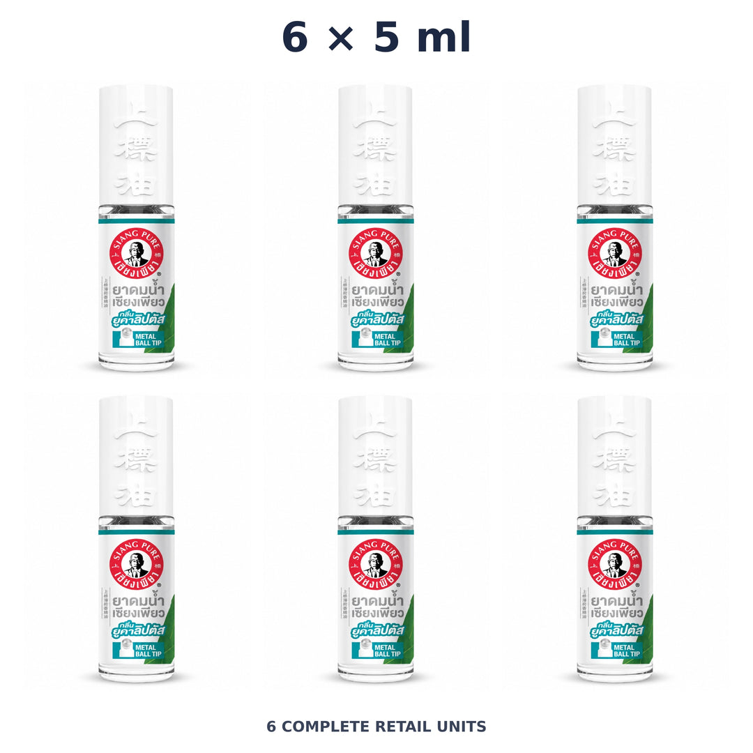 Siang Pure Eucalyptus Liquid Inhalant 5 ml — 6 Roll-Ons. Exact quantity sold.