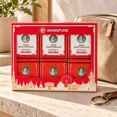 Siang Pure Mixed Balm Gift Box — 3 White + 3 Yellow × 12 g. Lifestyle reference photograph; see the main pack image for the quantity included.