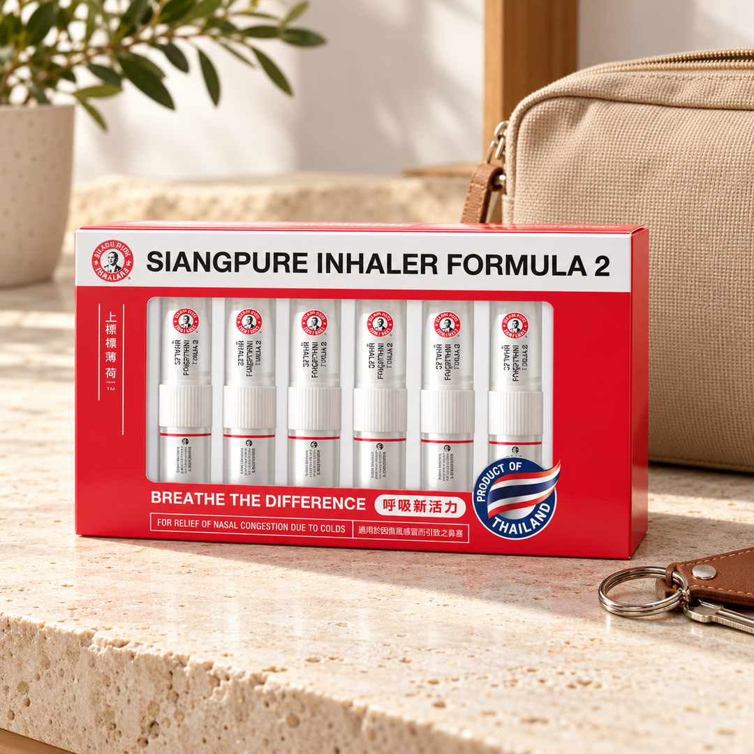 Siang Pure Inhaler Formula II Gift Box — 6 × 2 ml. Lifestyle reference photograph; see the main pack image for the quantity included.