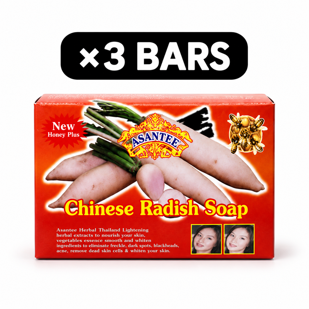 One retail box of ASANTEE Chinese Radish & Honey Soap No. 041, quantity badge ×3 BARS