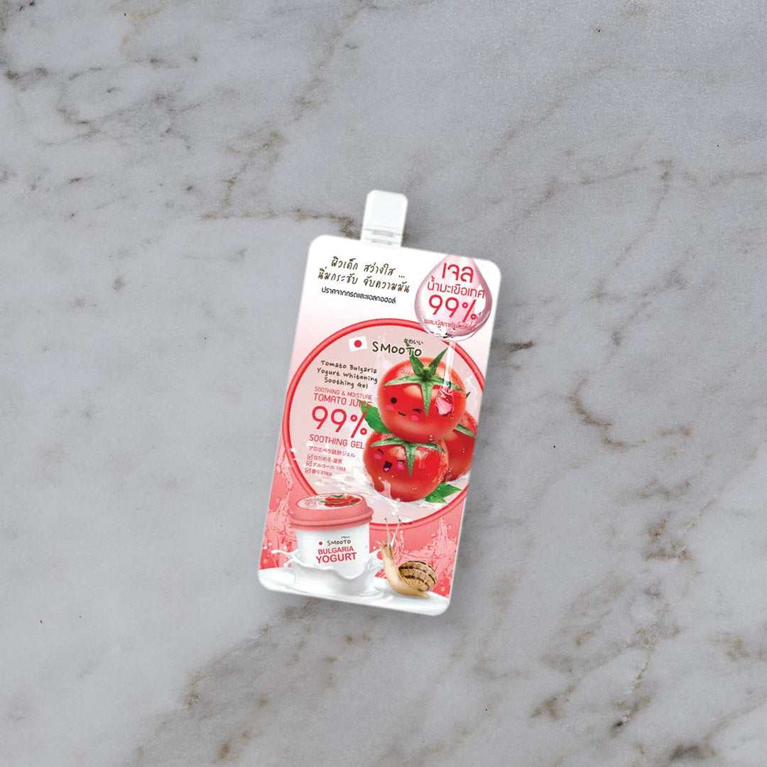 Smooto Smooto Tomato Bulgaria Yogurt Soothing Gel 40 g, vue sur marbre