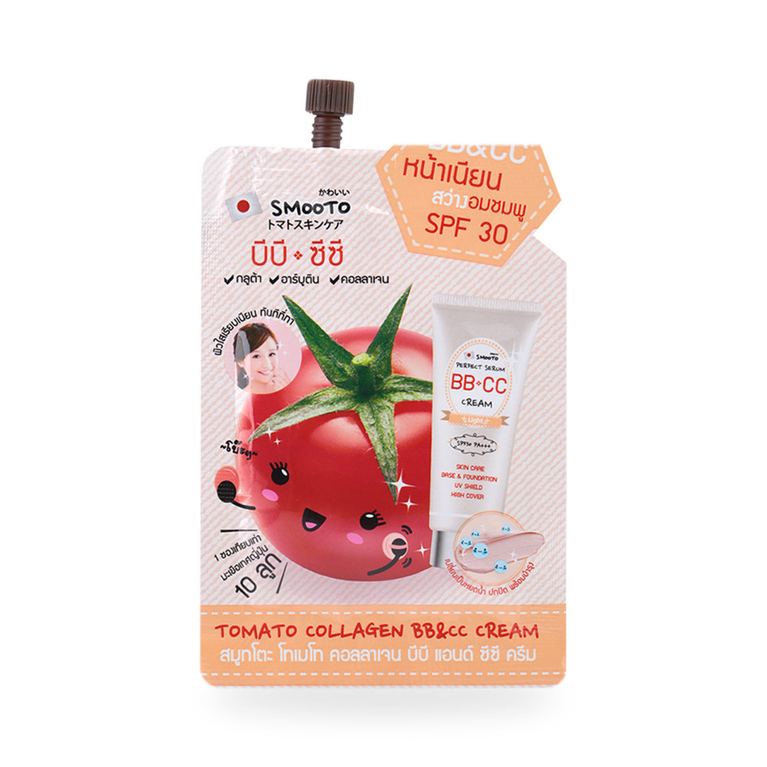 Smooto Smooto Tomato Collagen BB&CC Cream SPF 30 10 g, produit sur fond blanc