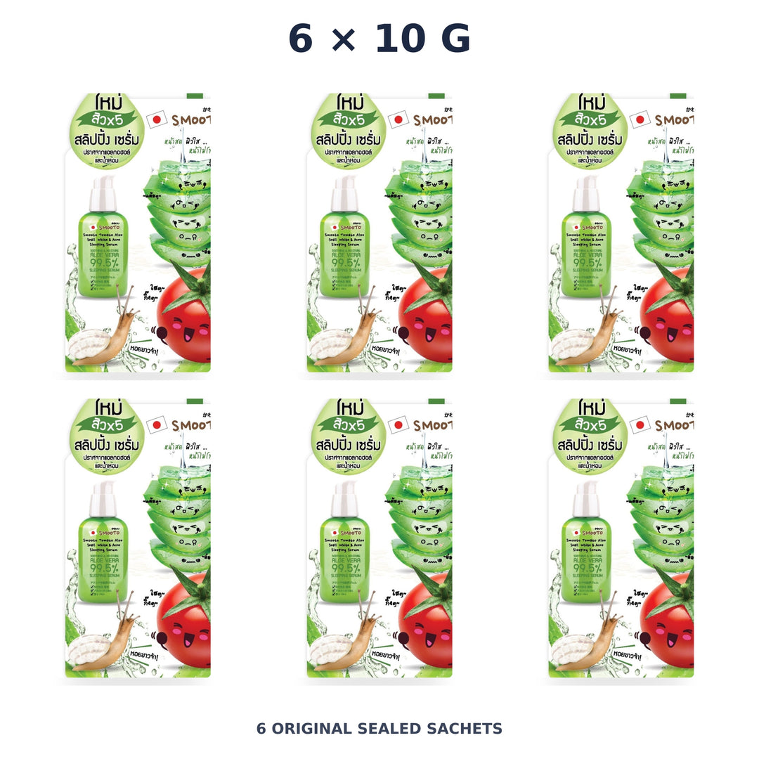 Smooto Tomato Aloe Snail White & Acne Sleeping Serum 10 g – Overnight Face Gel — 6 Sachets