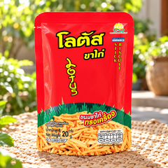 Lotus Original Seasoned Chicken-Leg-Shaped Snacks, individual 20 g pouch in a lifestyle scene