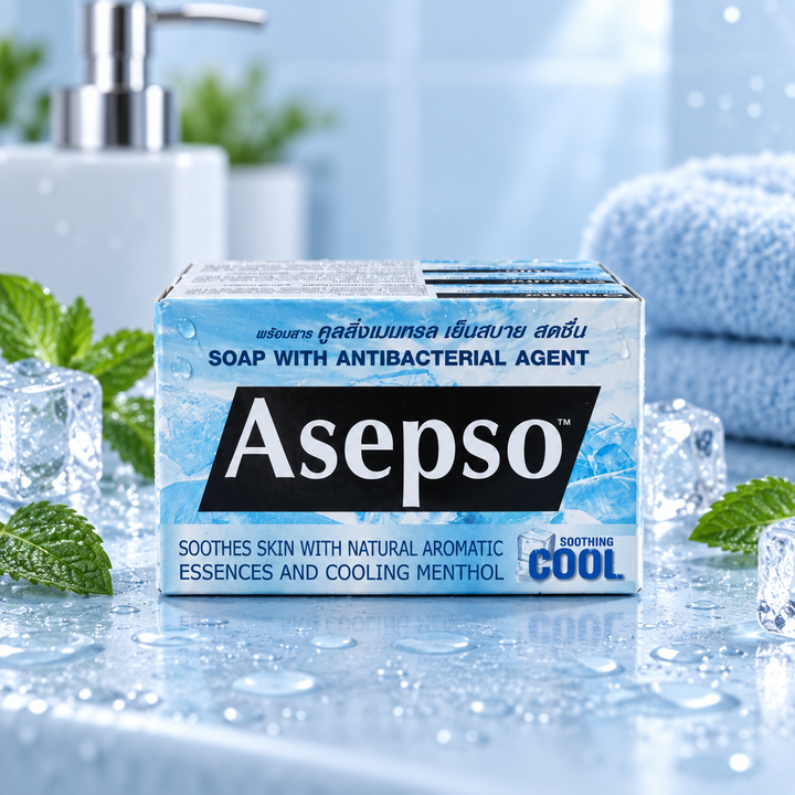 Asepso Soothing Cool soap bathroom setting