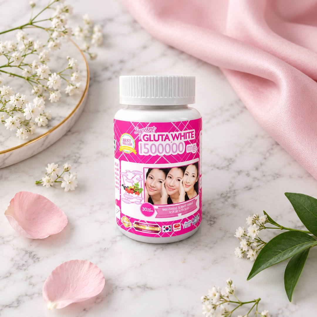 Supreme Gluta White 30 tablets flat-lay lifestyle image