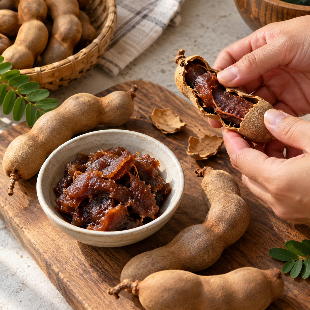 Tamarind ingredient context 2 — fruit and accessories are illustrative and not supplied