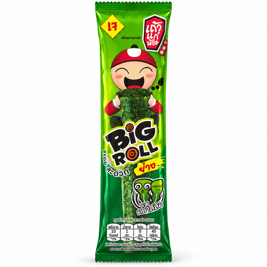 Tao Kae Noi Big Roll Classic grilled seaweed snack packet on white background