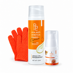 BE BETTER Body Care Set — Cream 120 ml + Gel 15 ml + Exfoliating Gloves — complete set on white background