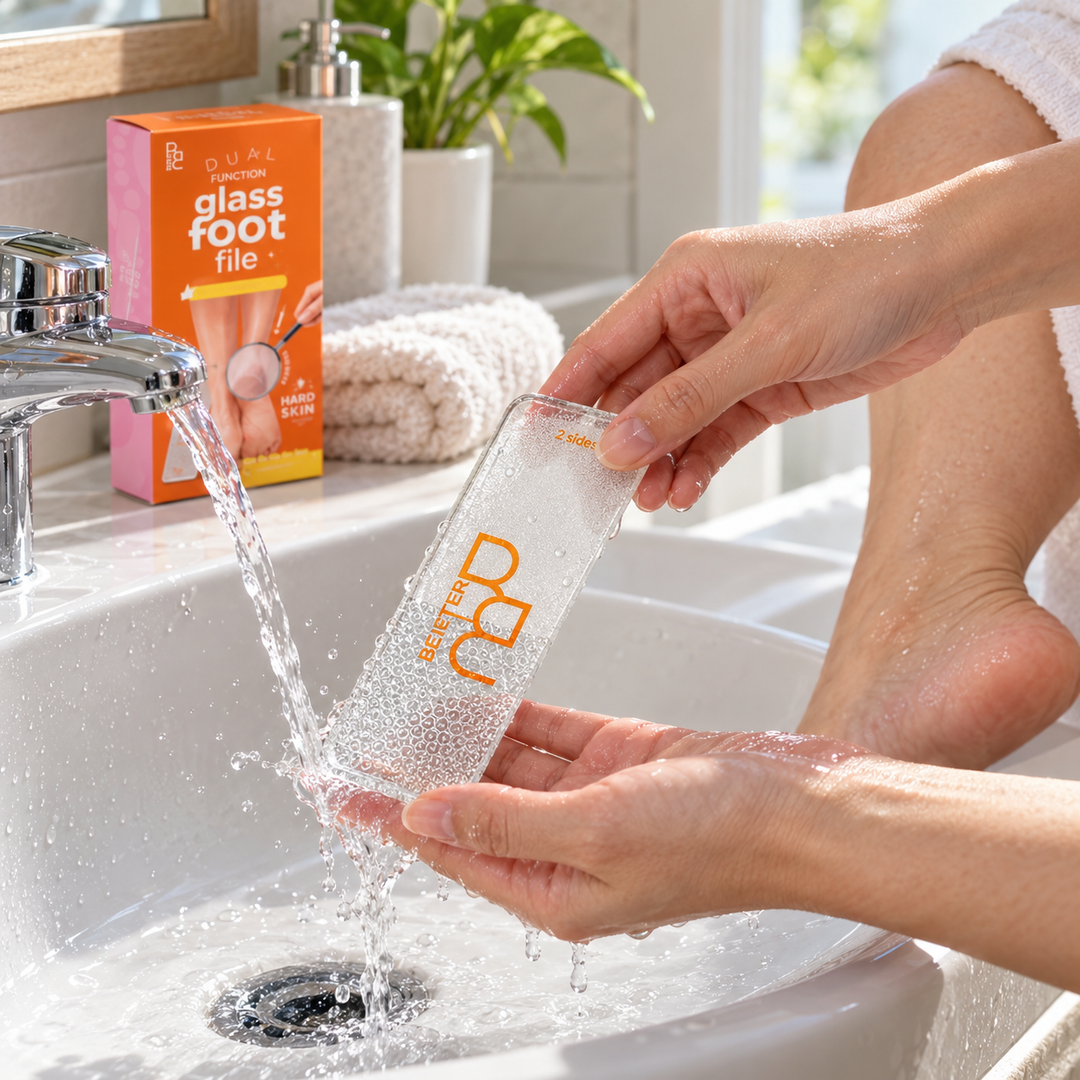 BE BETTER Dual Function Glass Foot File — 1, 2 or 4 Boxes — product use demonstration