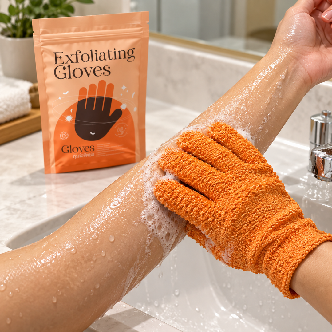 BE BETTER Exfoliating Gloves — 1 Pair per Pouch — product use demonstration