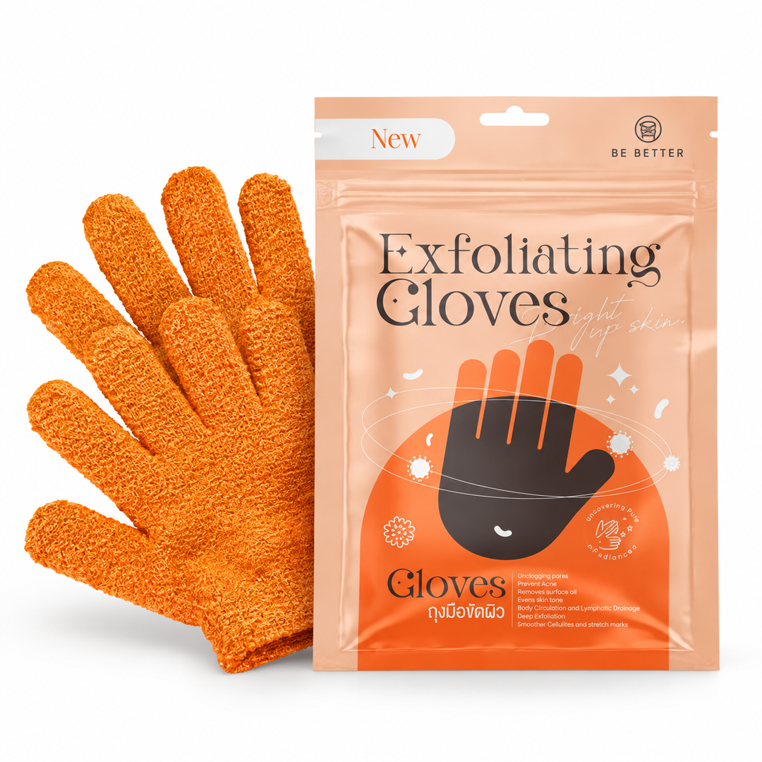 BE BETTER Exfoliating Gloves — 1 Pair per Pouch — product on white background