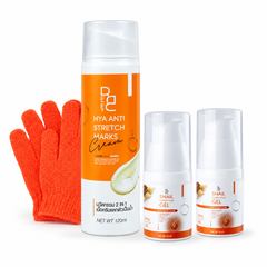 BE BETTER Body Care Set — Cream 120 ml + 2 × Gel 15 ml + Exfoliating Gloves — product on white background
