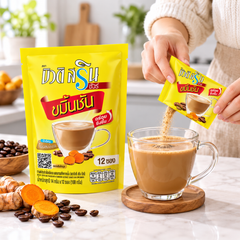 Beauti Srin Sure Instant Coffee with Turmeric — preparing the drink