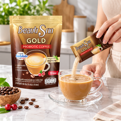 Beauti Srin Gold Probiotic Coffee — preparing the drink