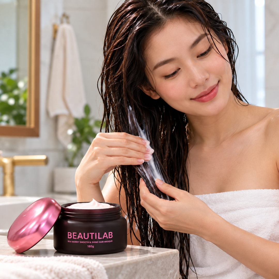 BEAUTILAB Silk Bunny Smooth & Shine Hair Masque — 1, 2 or 4 Jars | 180 g Each — product use lifestyle use1