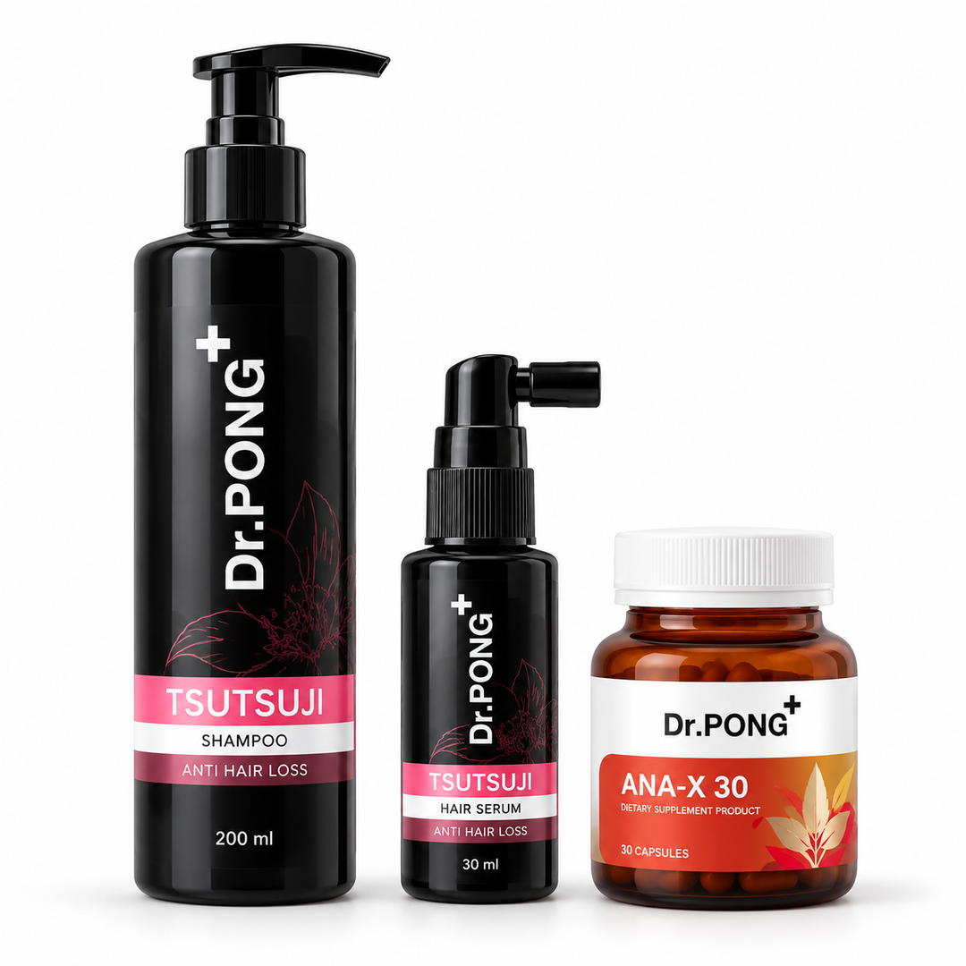 Dr.PONG Tsutsuji Hair Care Set 012 — 1 Complete Set | Shampoo 200 ml + Serum 30 ml + ANA-X 30 Capsules — white background product cover