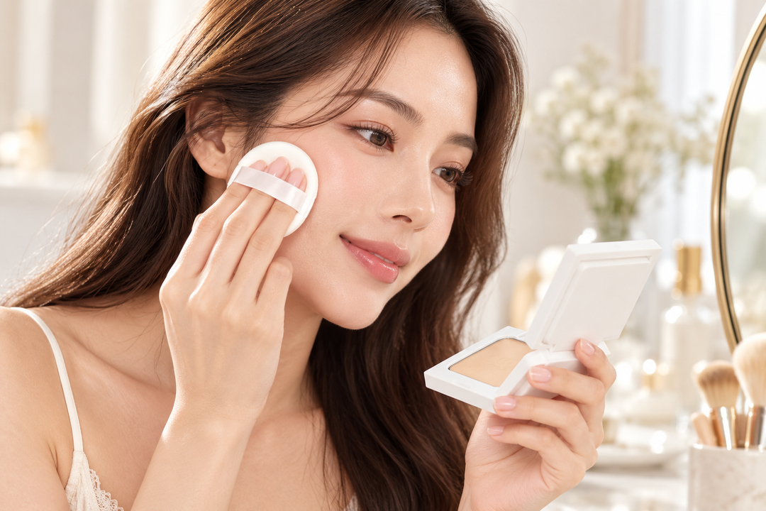 ACCA by Dr.DSP × MOMAY Aminol Pact 0% Talc & Silicone 12 g – 01 Light Beige | 1, 2 or 4 Pack application lifestyle