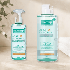 Smooth E Acne-5 Detoxify Micellar Water in a clean bathroom vanity setting