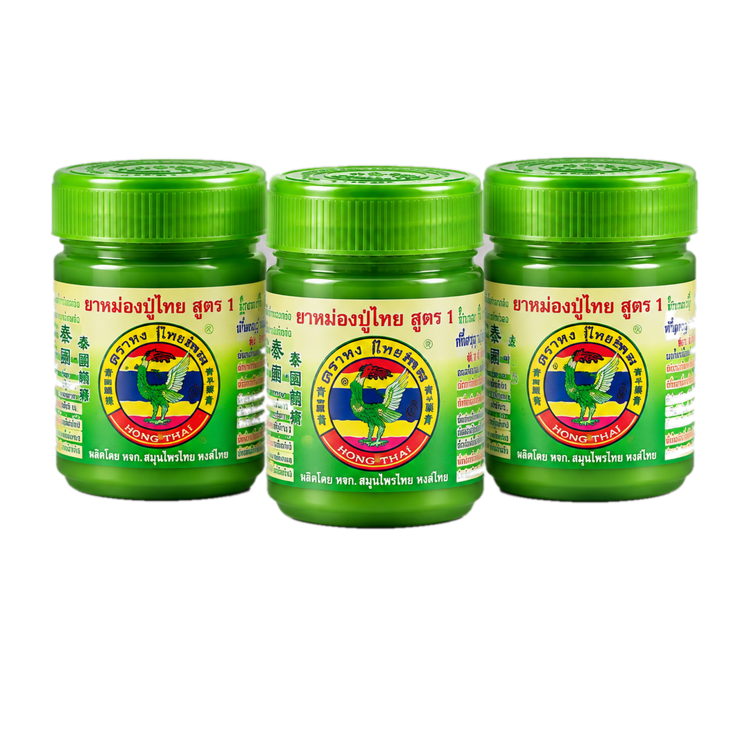 Three Hong Thai green herbal inhaler jars