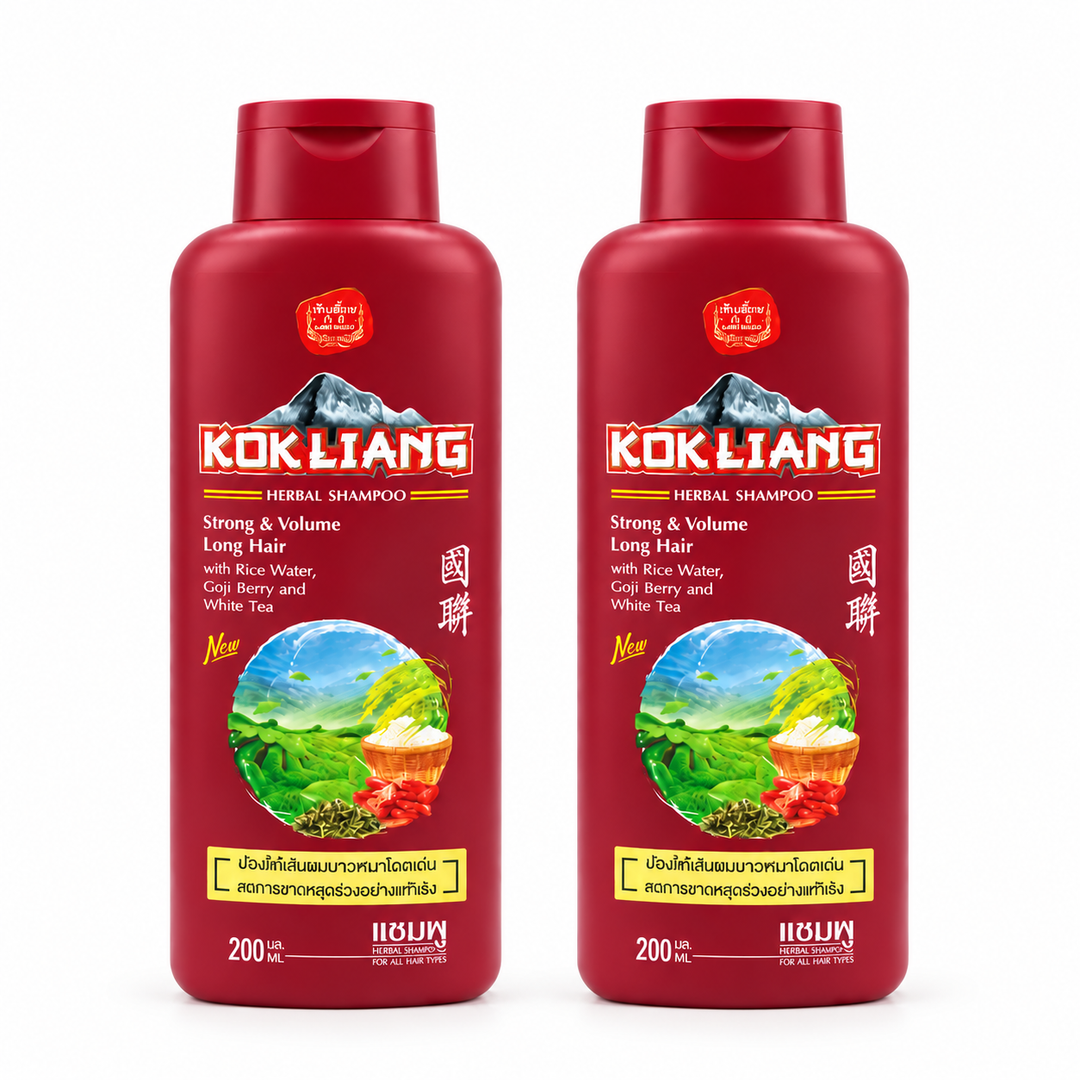 Kokliang Strong & Volume Long Hair Shampoo — 2 × 200 ml — exact pack quantity on white
