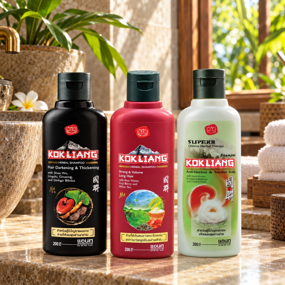 Kokliang Mixed Herbal Shampoo Set 200ml – 3 Formulas — lifestyle photograph