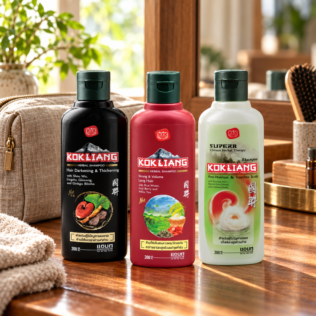 Kokliang Mixed Herbal Shampoo Set 200ml – 3 Formulas — lifestyle photograph
